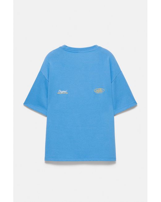 Pull&Bear Blue Embroidered Graphic T-Shirt for men