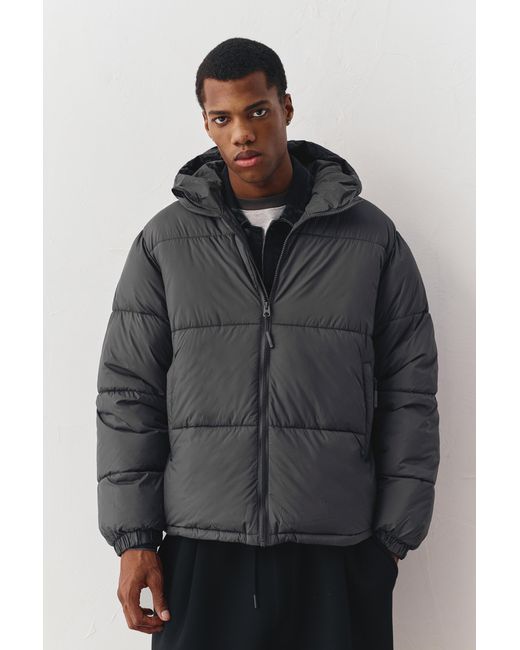 Pull&Bear Gray Padded Jacket With Hood for men
