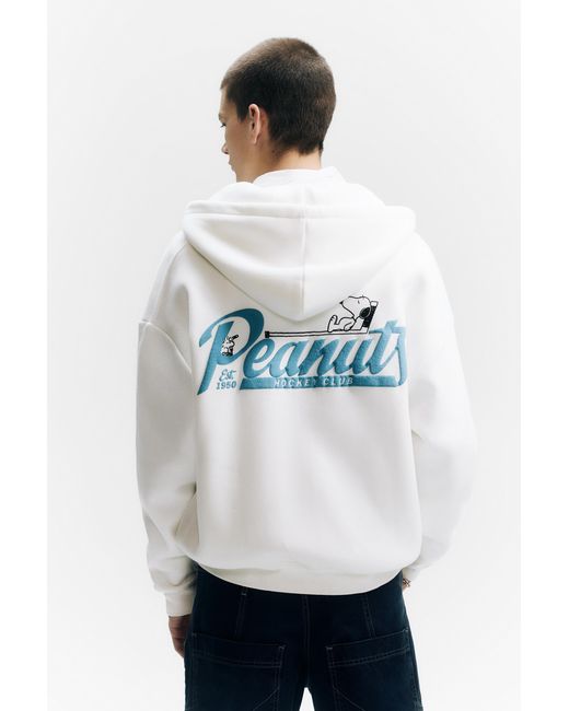 Pull&Bear Blue Peanuts Zip-Up Hoodie for men