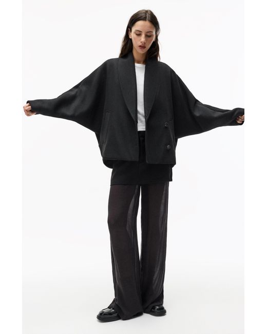 Pull&Bear Black Short Felt Texture Coat With Voluminous Sleeves