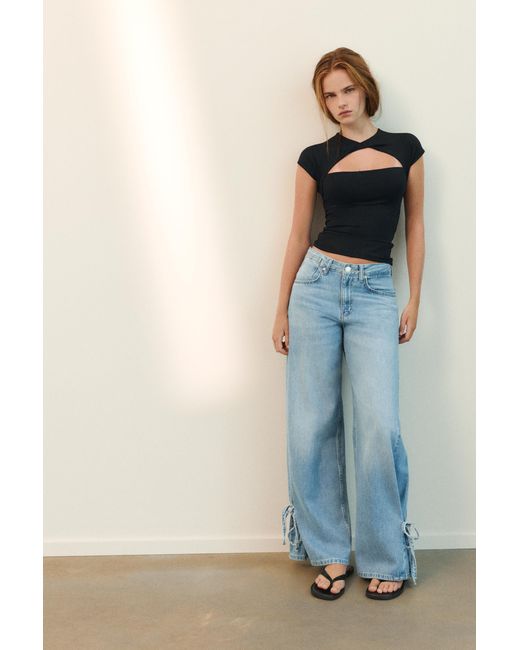 Pull&Bear Blue Cut-Out T-Shirt