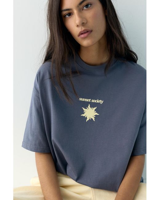 Pull&Bear Blue Short Sleeve T-Shirt With Printed Graphic