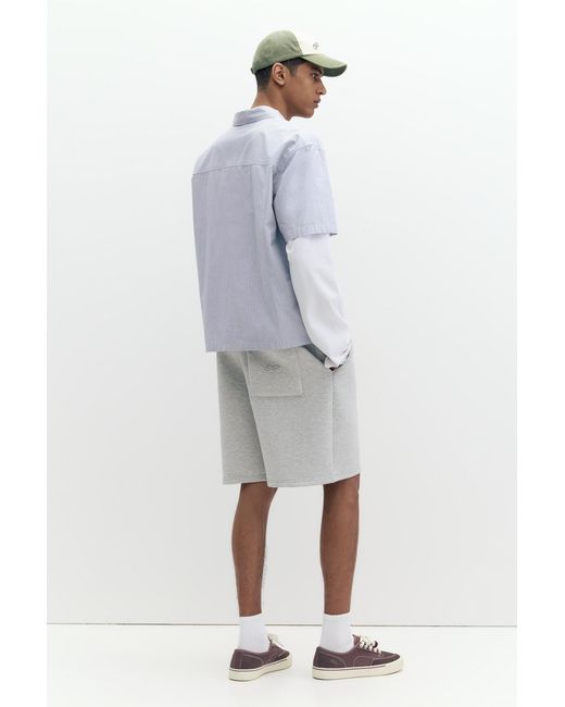 Pull&Bear Blue Striped Short Sleeve Poplin Shirt for men