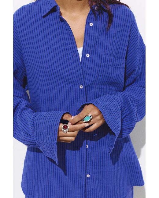 Pull&Bear Blue Striped Rustic Shirt