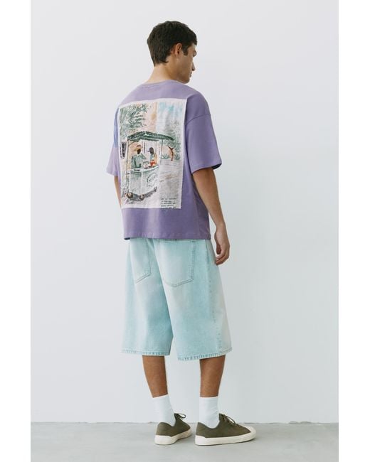 Pull&Bear Green Relaxed Fit Graphic T-Shirt for men