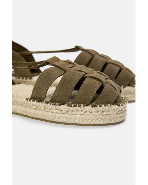 Pull&Bear Green Espadrilles Aus Leder Mit Schnürung