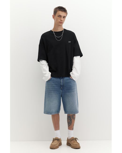 Pull&Bear Black Stwd Double Sleeve T-Shirt for men