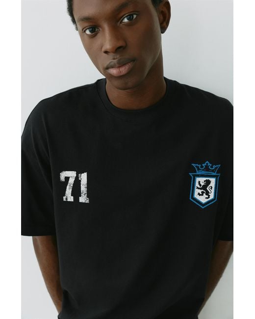 Pull&Bear Black Stwd Boxy Lion Graphic T-Shirt for men