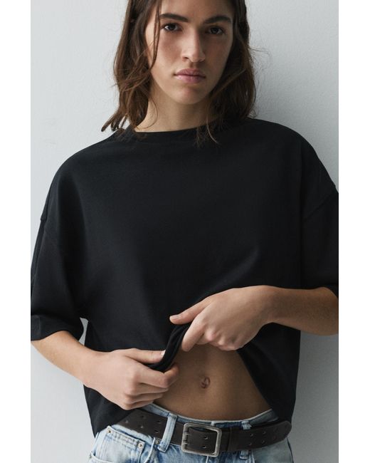 Pull&Bear Black Boxy Fit Short Sleeve T-Shirt