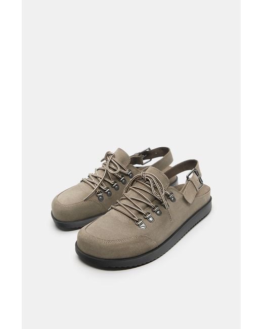 Pull&Bear White Stwd Lace-Up Leather Clogs for men