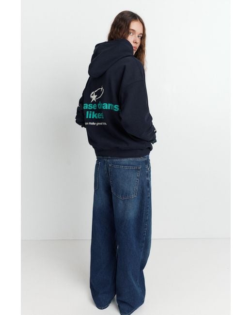 Pull&Bear Blue Star And Slogan Hoodie