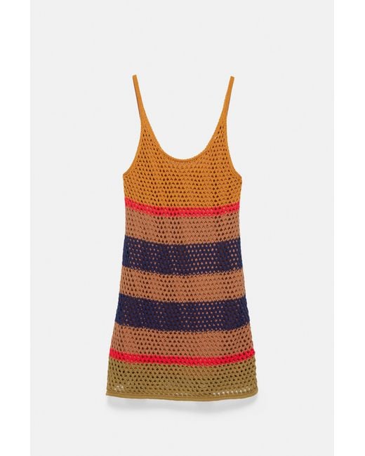 Pull&Bear Blue Short Striped Crochet Dress