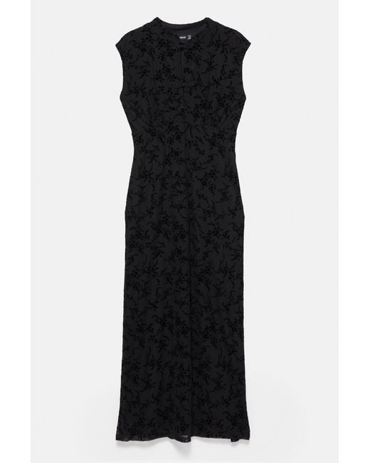Pull&Bear Black Stand Collar Midi Dress With Frog Fastenings