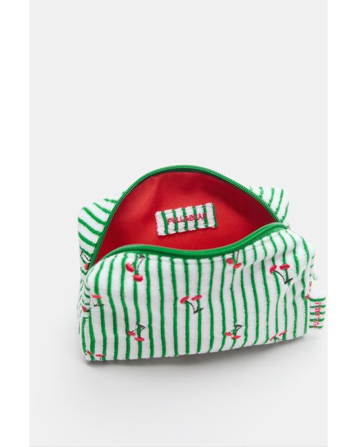 Pull&Bear Green Towel-Effect Striped Wash Bag