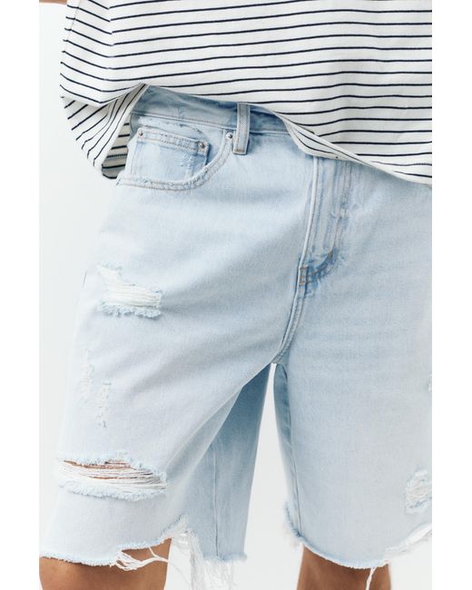 Pull&Bear Straight Fit Denim Short in het Blue voor heren