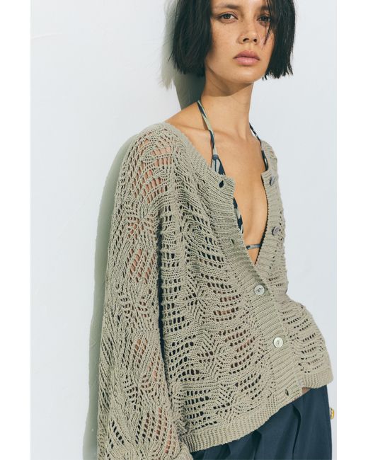 Pull&Bear Green Oversize Cutwork Cardigan