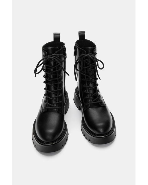 Pull&Bear Black Geschnürte Flache Stiefeletten