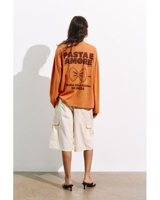 Pull&Bear Orange Long Sleeve Graphic T-Shirt