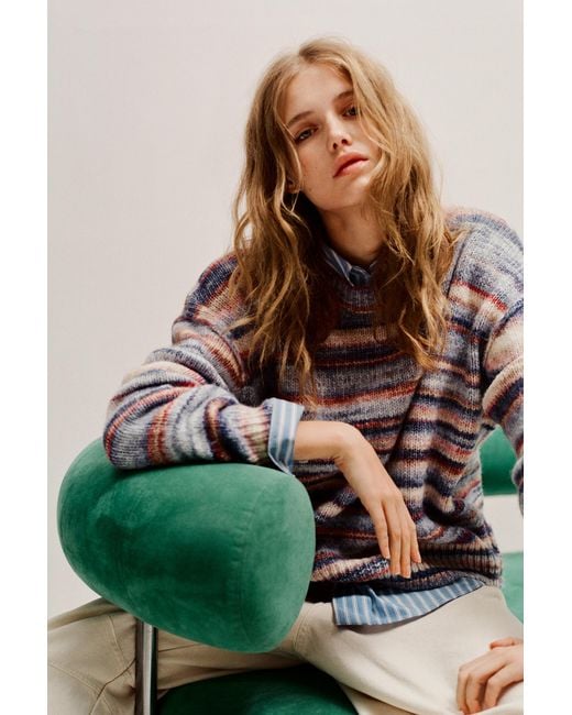 Pull&Bear Blue Striped Knit Sweater