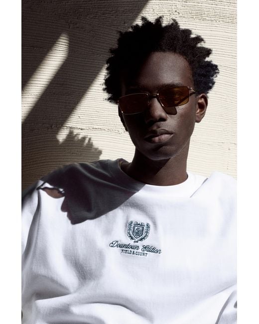 Pull&Bear Gray Downtown Edition Embroidered T-Shirt for men