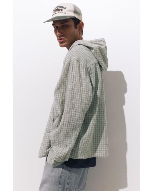 Pull&Bear Black Lightweight Checked Hooded Jacket for men