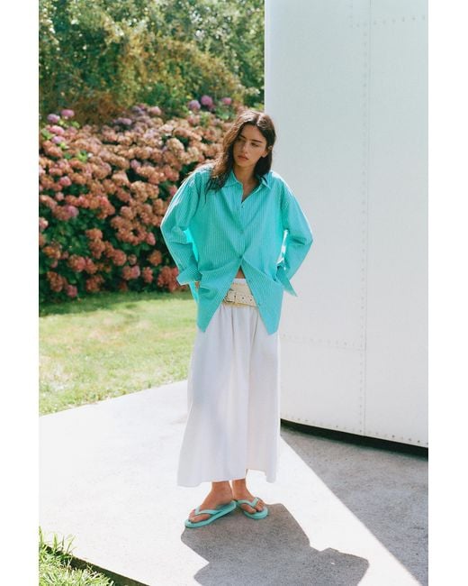 Pull&Bear Oversized Gestreept Overhemd in het Blue