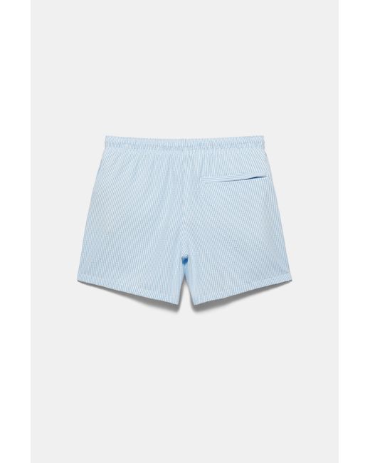 Pull&Bear Blue Striped Seersucker Swimming Trunks for men