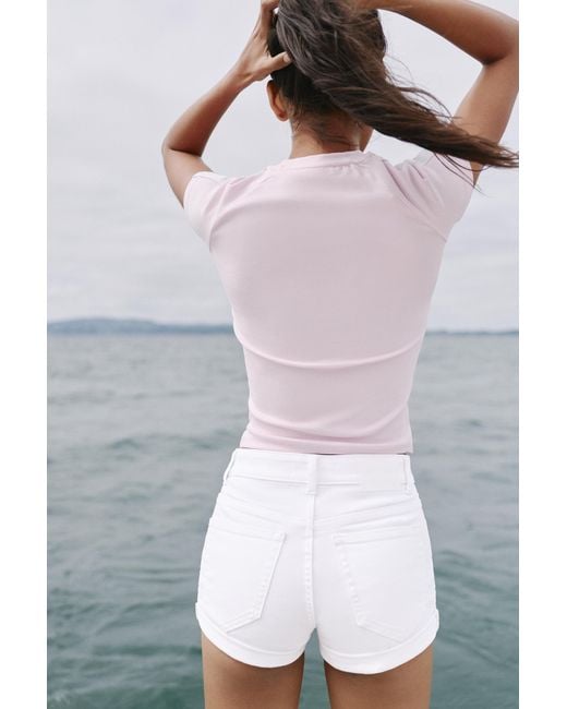 Pull&Bear White Mid-Waist Denim Shorts