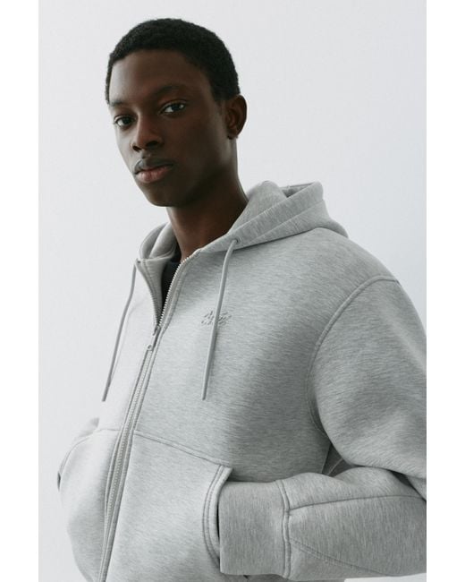 Pull&Bear Gray Neoprene-Effect Zip-Up Hoodie for men