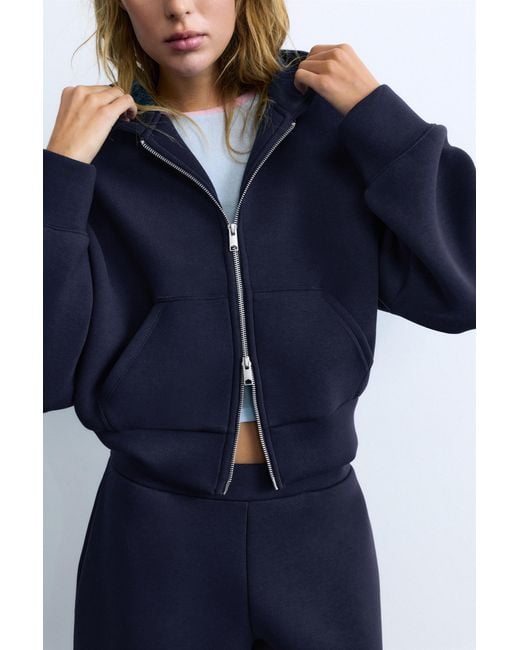 Pull&Bear Blue Neoprene-Effect Zip Hoodie