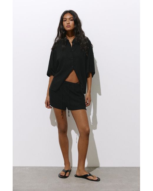 Pull&Bear Black Linen Blend Shorts
