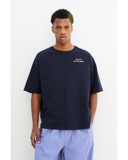 Pull&Bear Blue Relaxed Fit Preppy Place Graphic T-Shirt for men