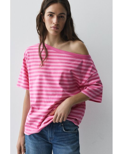 Pull&Bear Pink Asymmetric T-Shirt