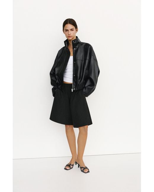 Pull&Bear Gray Leather Effect Balloon Jacket