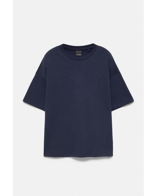 Pull&Bear Blue Short Sleeve Raised Graphic Sweatshirt for men