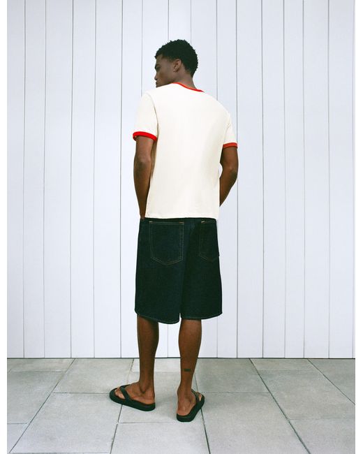 Pull&Bear White Contrast Ribbed T-Shirt for men
