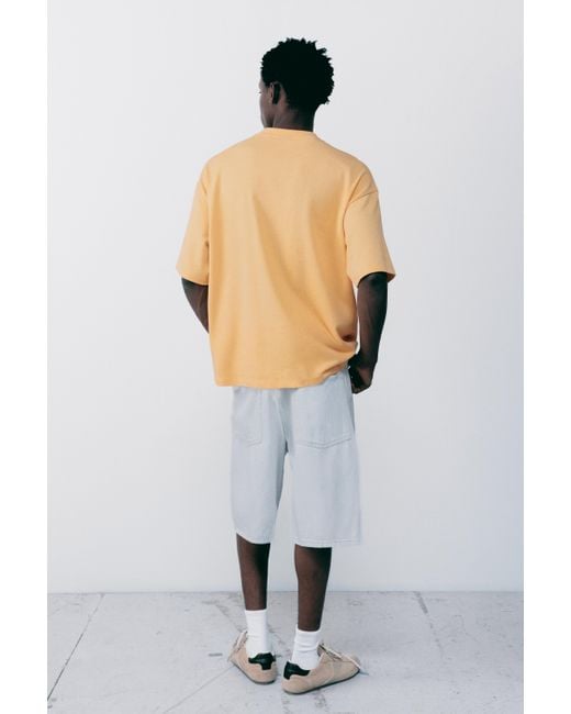 Pull&Bear Blue Relaxed-Fit Seam Detail Denim Bermuda Shorts for men