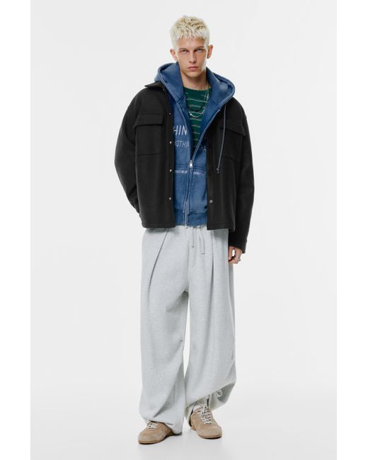 Pull&Bear Blue Cloth Overshirt With Pockets for men