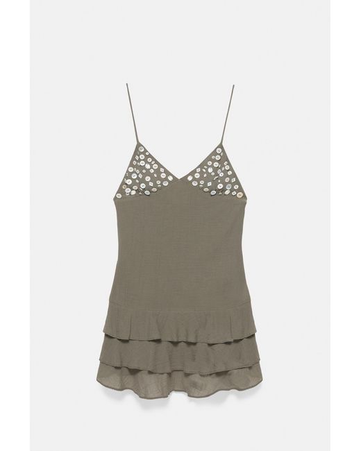 Pull&Bear Green Short Strappy Button Dress