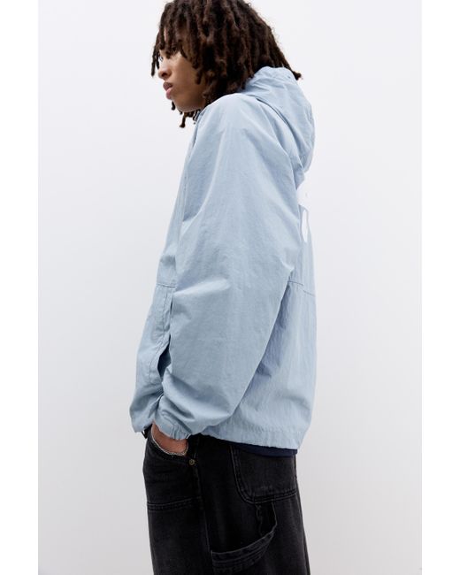 Pull&Bear Blue Stwd Hooded Raincoat for men