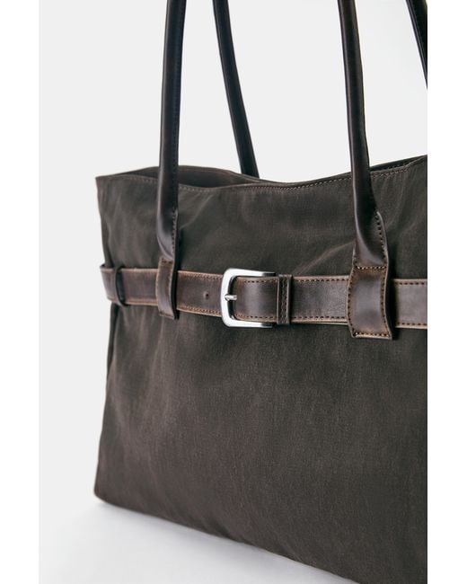 Pull&Bear Black Tote Bag With Buckle Detail