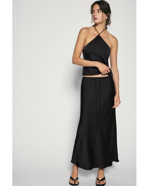 Pull&Bear White Satin Drawstring Midi Skirt