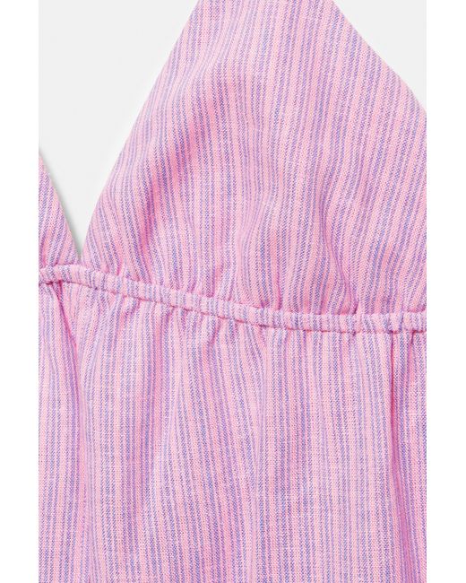 Pull&Bear Gestreepte Haltertop Van Linnenmix in het Blue