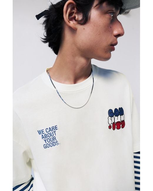 Pull&Bear Blue Stwd Double Sleeve Striped T-Shirt for men