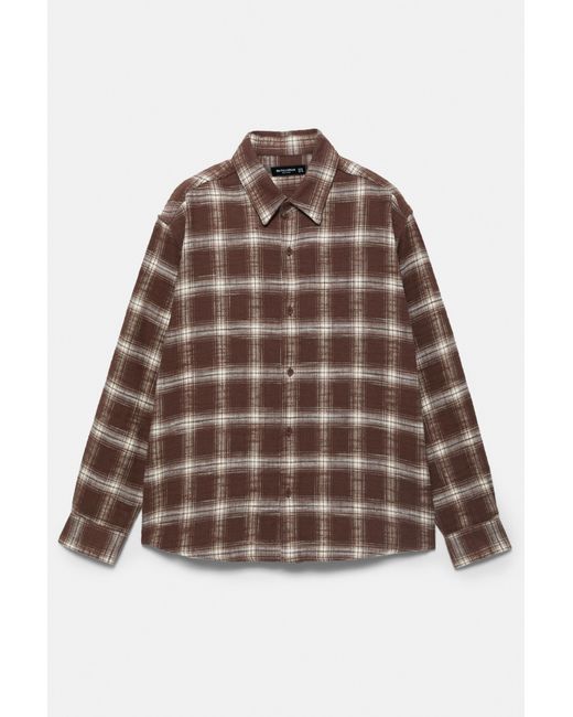Pull&Bear Blue Long Sleeve Check Shirt for men