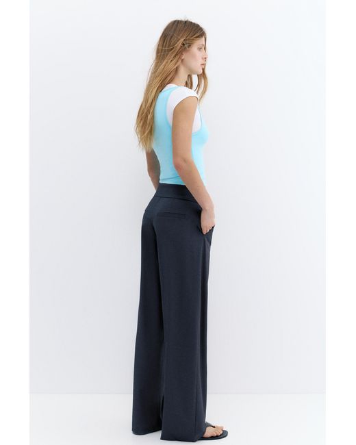 Pull&Bear Blue Barrel Trousers With Buckles