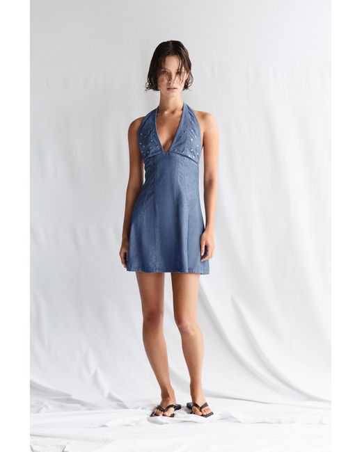 Pull&Bear Blue Short Studded Denim Dress