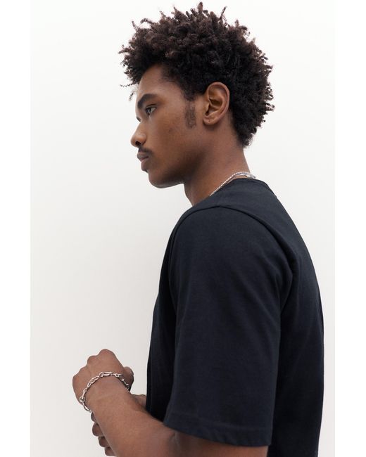 Pull&Bear Black Basic Short Sleeve Cotton T-Shirt for men