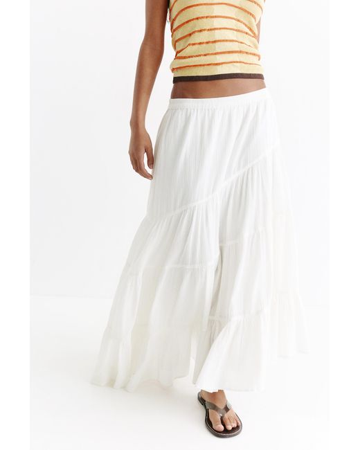 Pull&Bear Witte Asymmetrische Midirok in het White