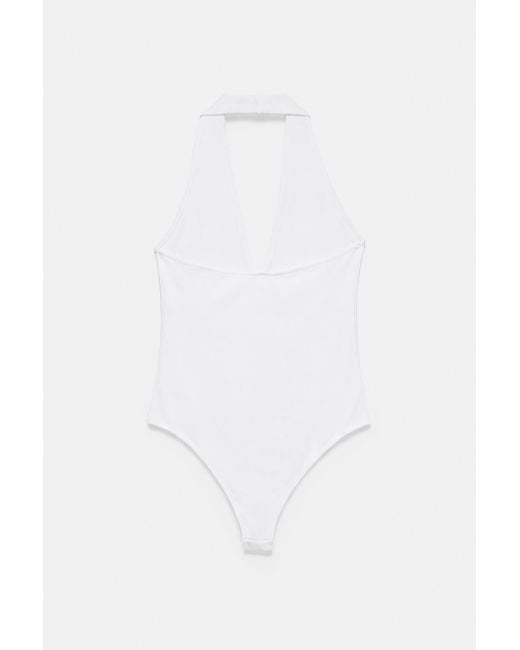 Pull&Bear White Rhinestone Halter Bodysuit